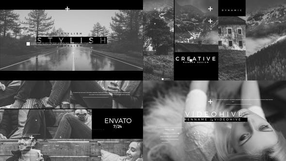 AE模板-黑白快速图形拼贴节奏感标题排版视频开场片头Opener