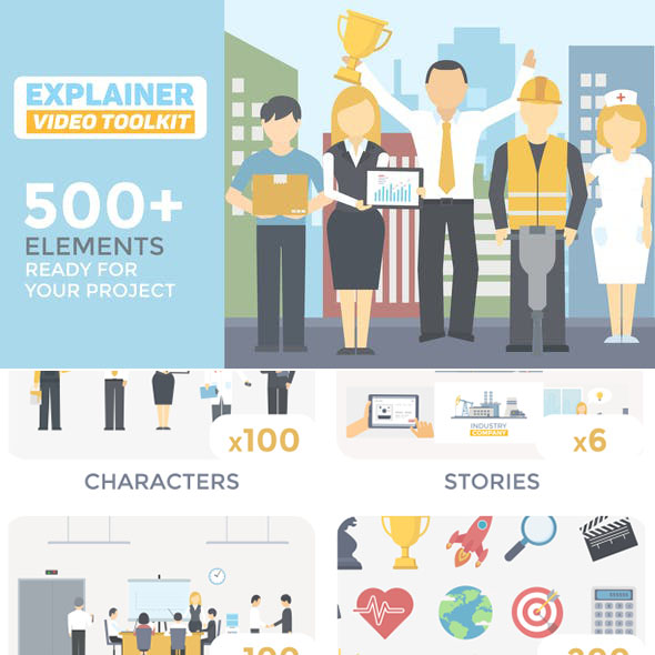 AE模板-500+扁平化人物角色场景图标MG动画元素-图片1