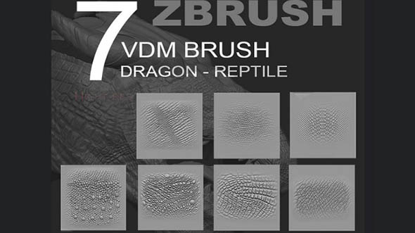 爬行类动物皮肤笔刷ZBRUSH预设 Reptile/Dragon VDM Pack