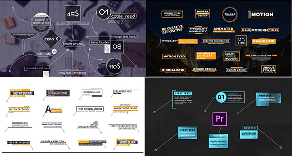 PR预设-4组时尚呼出指示线标注文字标题排版动画