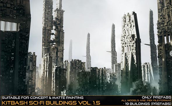 三维未来科幻大厦楼房建筑3D模型 Kitbash Sci-fi Buildings Vol.1.5