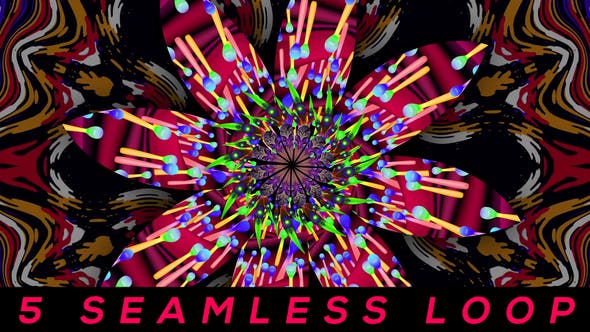 5个抽象背景五彩万花筒环状闪闪发光vj视频素材