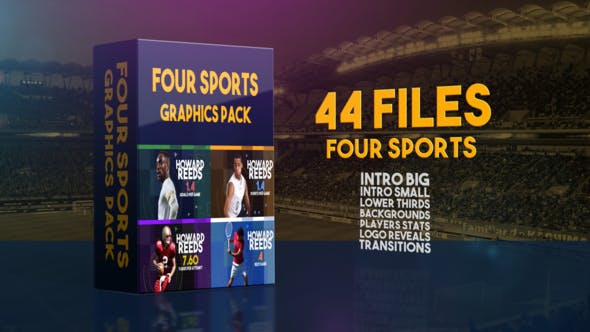 AE模板-篮球足球网球体育图形包包装片头Four Sports Graphics Pack