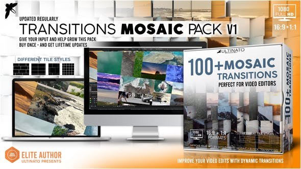 AE模板-三维方块翻转视频转场过渡工具包Transitions Mosiac Pack – Toolkit