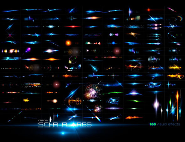 450个PS笔刷+165个彩色高能量光效图Rons Sci-Fi Optical Flares
