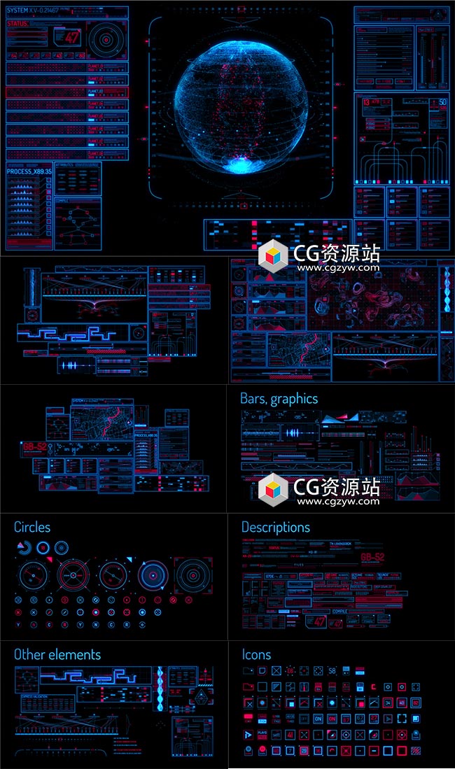 AE模板-300个高科技科幻界面全息信息图形HUD元素工具包-图片2