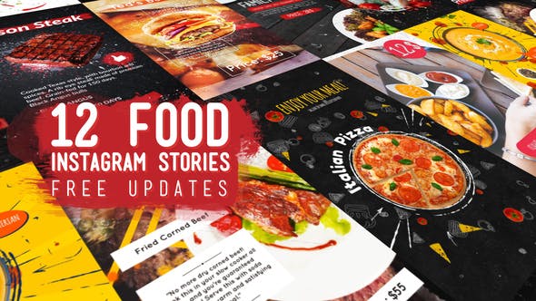 AE模板-竖屏INS美食食物宣传视频包装 Food Instagram Stories Pack