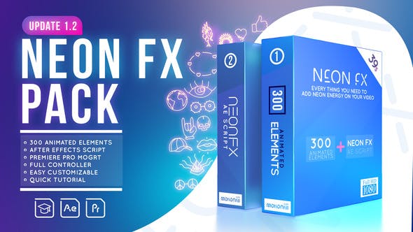 AE模板-300个发光涂鸦元素爆炸气泡闪电烟雾线条MG动画