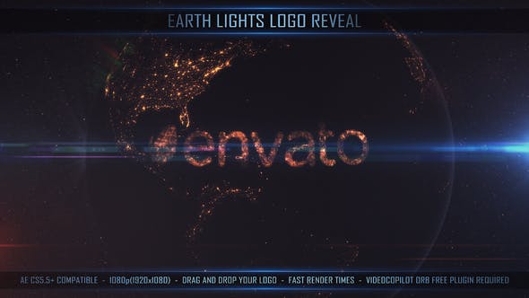AE模板-地球夜景灯火logo动画Earth Lights Logo Reveal