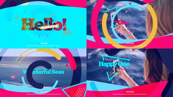 AE模板-多彩动态快速夏日图形照片视频开场 Summer Opener