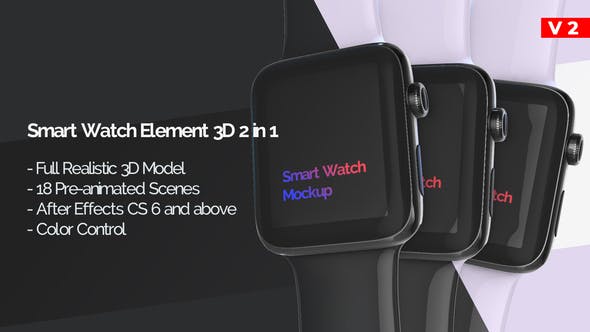 AE模板-E3D苹果智能手表APP展示动画 Smart Watch 3D Model Mockup – App Promo