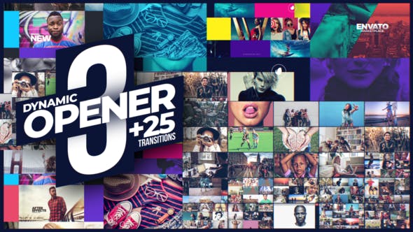 AE模板-动感时尚转场过渡标题排版照片视频展示片头+背景音乐