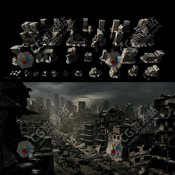 楼房建筑倒塌废墟3D模型(MAX/FBX/OBJ格式) KitBash3D – Aftermath-图片1