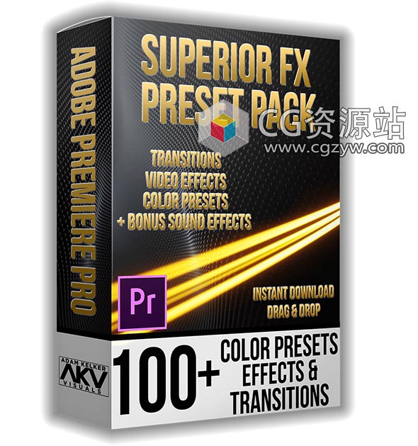 PR预设-100+故障偏移波反弹高级过渡特效调色音效预设包