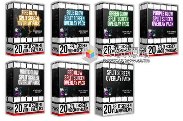 6套分屏发光叠加视频素材+4KPNG图片素材-图片1