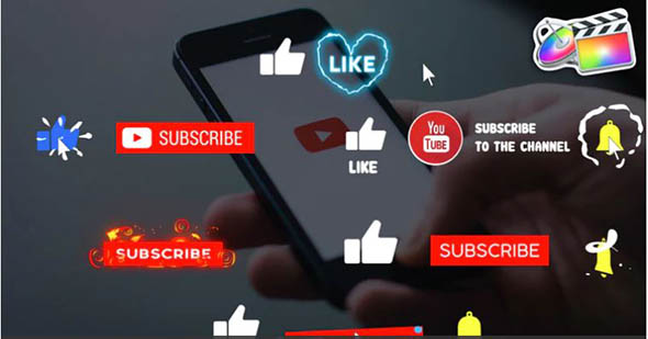 FCPX插件-点赞订阅铃铛Logo文字动画预设+音乐