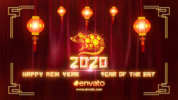 AE模板-红色喜庆灯笼2020年农历新年片头 Chinese New Year 2020