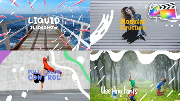 FCPX插件-10组卡通手绘风格多彩液体流动标题转场预设