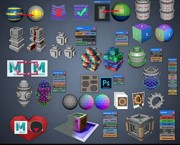 Maya建模展UV贴图脚本插件 Gumroad – Mel Script Pack – Modeling + UV Mapping Scripts