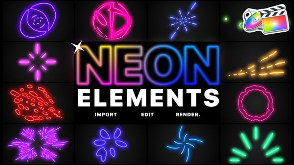 FCPX插件-12组闪烁卡通霓虹灯元素Neon Elements
