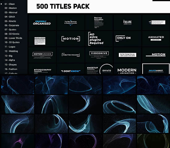 AE模板+PR预设创意文字标题排版动画+100个粒子背景视频素材