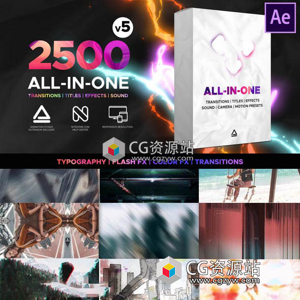 AE脚本-2500组摄像机运动扭曲水墨卡通模糊光效无缝视频转场预设V5(破解版)-图片1