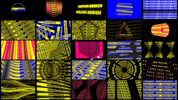 AE模板-26组文字幻觉动态排版场景循环背景动画Phantasmagoria of Letters