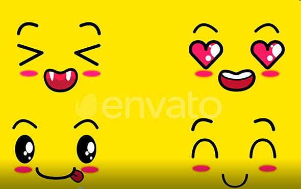 18个卡通可爱面部表情笑脸滑稽动画视频素材