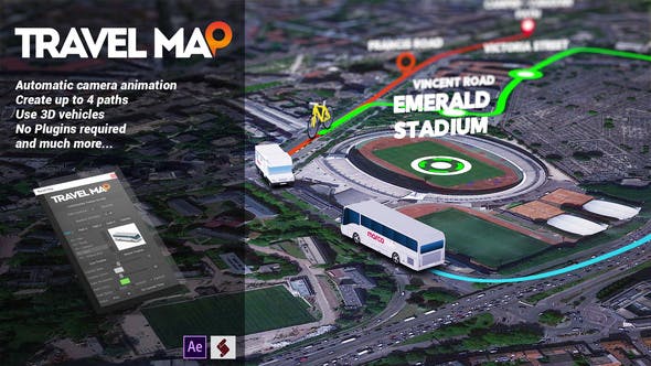 AE模板-自定义地图路径连线动画+脚本破解版