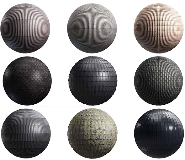 100组8K陶瓷木质石材金属屋顶瓦片PBR纹理贴图第22卷