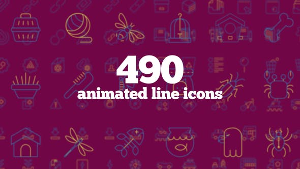AE模板-490个线条图标ICON动画490 Animated Line Icons