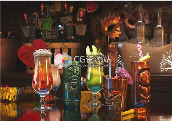 32组高品质酒吧KTV派对用品葡萄酒和香槟瓶饮料3D模型 Archmodels vol. 195