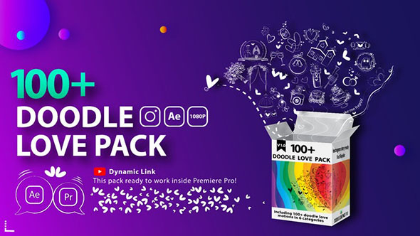 AE模板-100个独特婚礼标签手绘风格涂鸦元素包