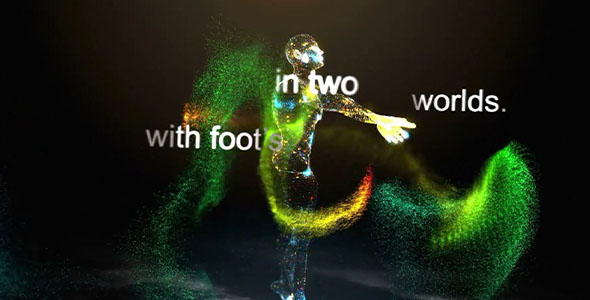 AE模板-彩色发光条纹粒子舞者漫步标题logo片头