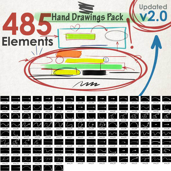 AE模板-485个手绘粉笔箭头路径圆圈数字图形动画+视频素材