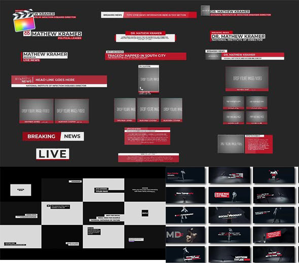 FCPX插件-三套社交媒体视频电视节目包装标题排版字幕条动画