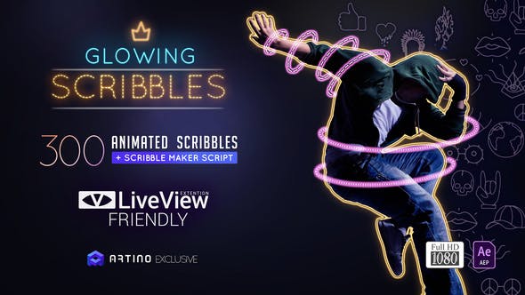 AE模板+PR预设-霓虹灯描边涂鸦线条元素动画