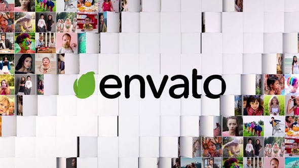 AE模板-3D方块翻转合并百叶窗多图片logo动画开场