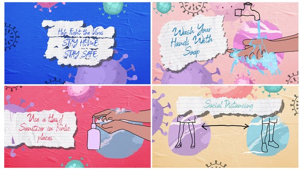 AE模板-4k手绘风格医疗病毒宣传视频开场