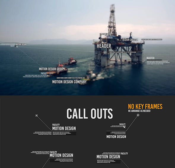 AE模板-标注标题包8K科技感多线呼出指示线文字标题动画