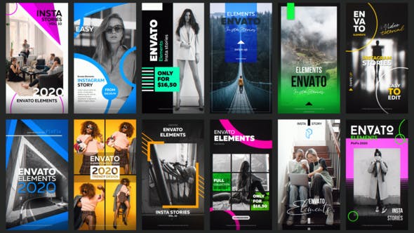 AE模板-12个干净时尚竖屏社交媒体视频网站应用广告宣传片头