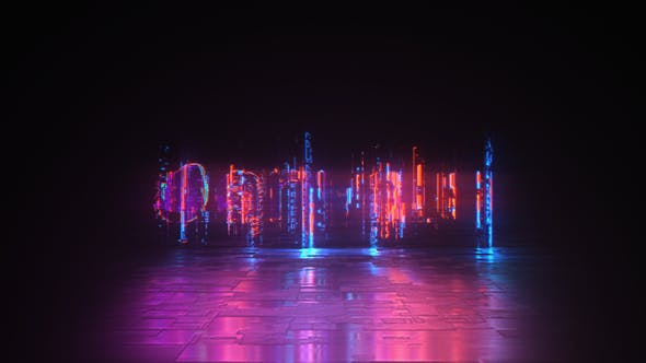 AE模板-动态故障赛博朋克霓虹灯Logo动画