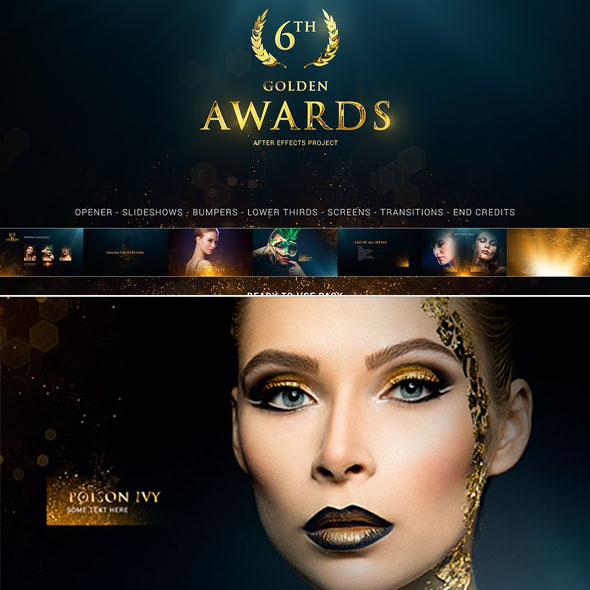 AE模板-大气金色粒子人物介绍颁奖典礼婚礼包装开场片头+背景音乐