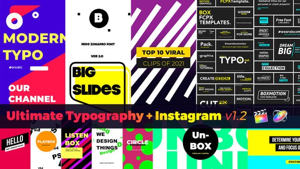 FCPX插件-120组竖屏图形文字标题字幕条排版背景动画预设