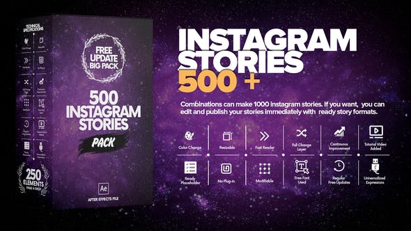 AE模板-500+INS横竖屏网络媒体视频标题背景vlog包装动画