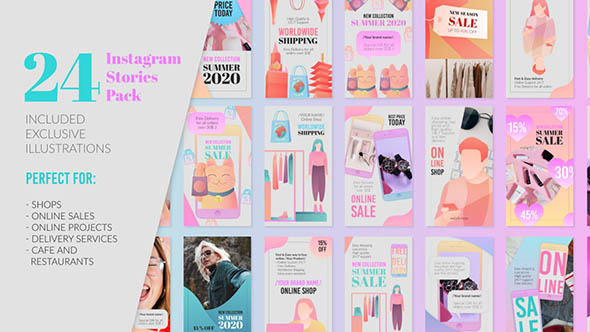 PR模板-24个INS竖屏网络媒体封面海报设计视频包装动画