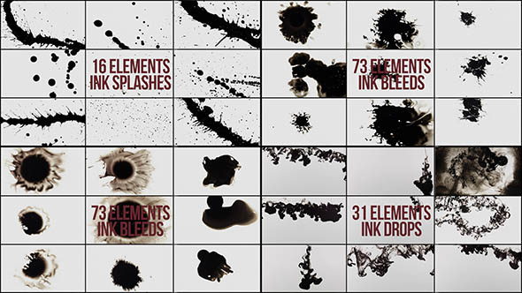 120个水墨飞溅滴落渗透晕散动画元素合成视频素材