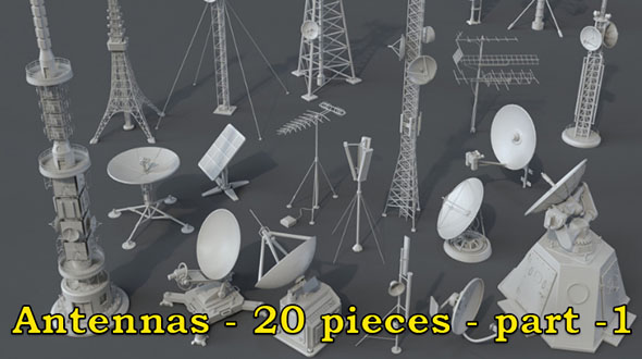40组天线雷达信号塔3D模型