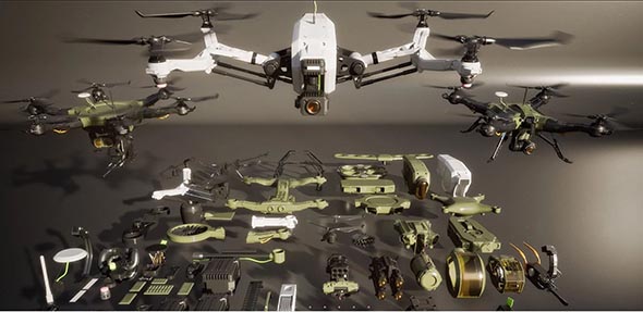 航拍无人机3D模型 C4D/OBJ/FBX格式