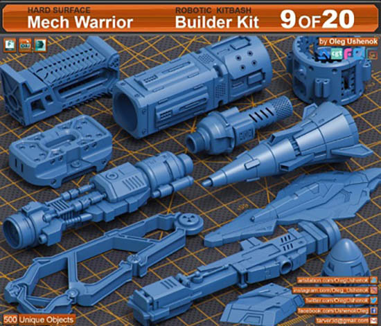 500组科幻硬面部件3D模型 MAX/FBX/OBJ格式